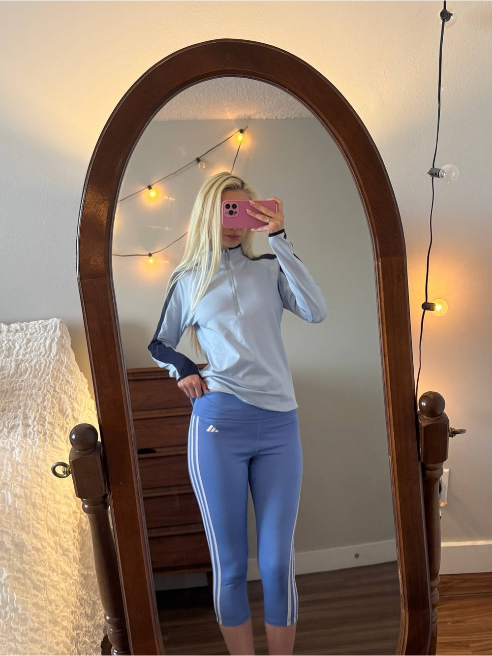 adidas Light Blue Capri Leggings with White Stripes - Picture 3 of 6